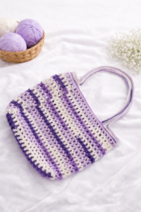 Handmade crochet tote bag lavender white