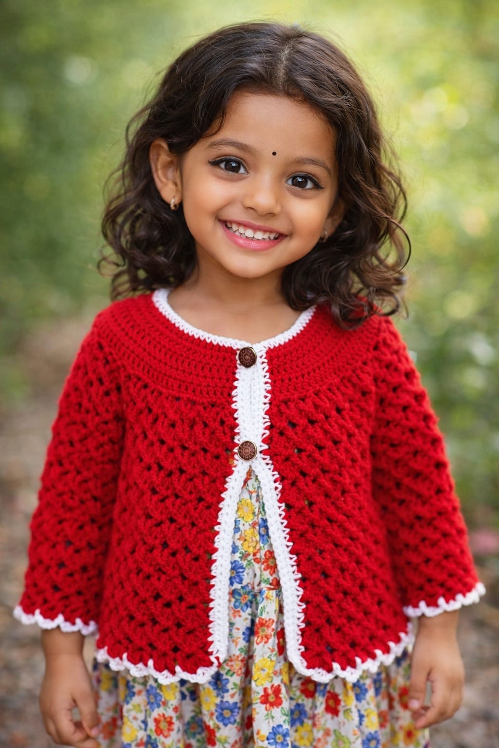 Handmade Crochet Wool Baby Cardigan โ Red & White - Image 2