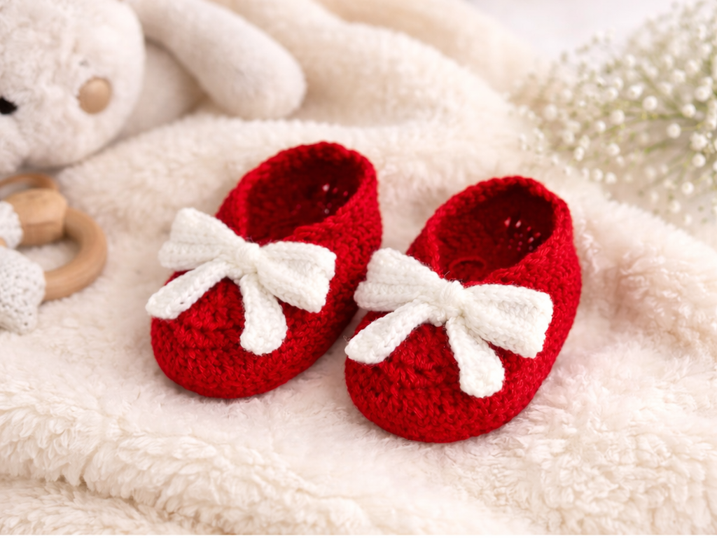 red crochet baby shoes