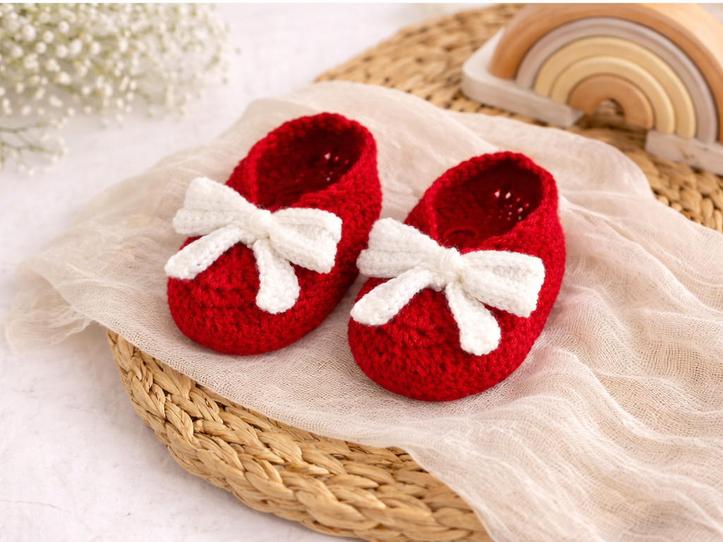 red crochet baby shoes