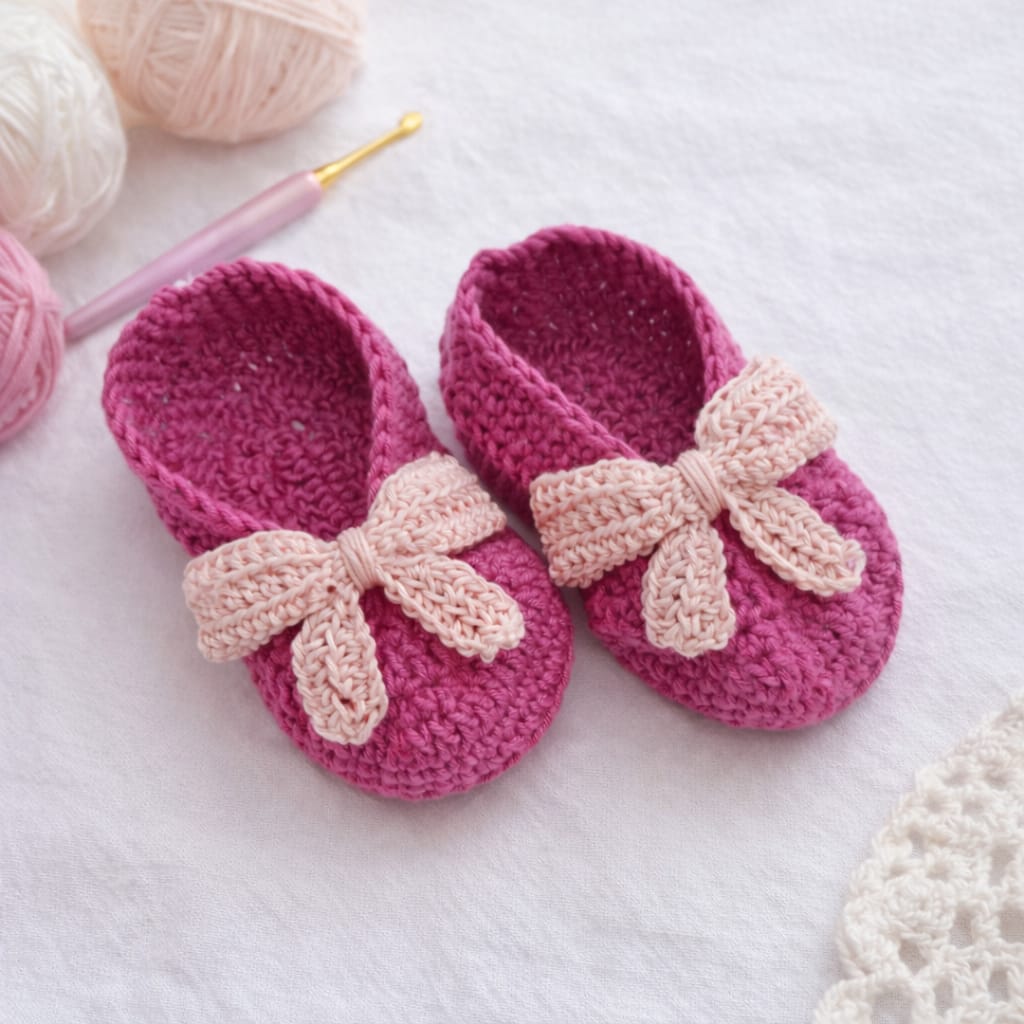 Handmade Crochet Baby Booties with Bow