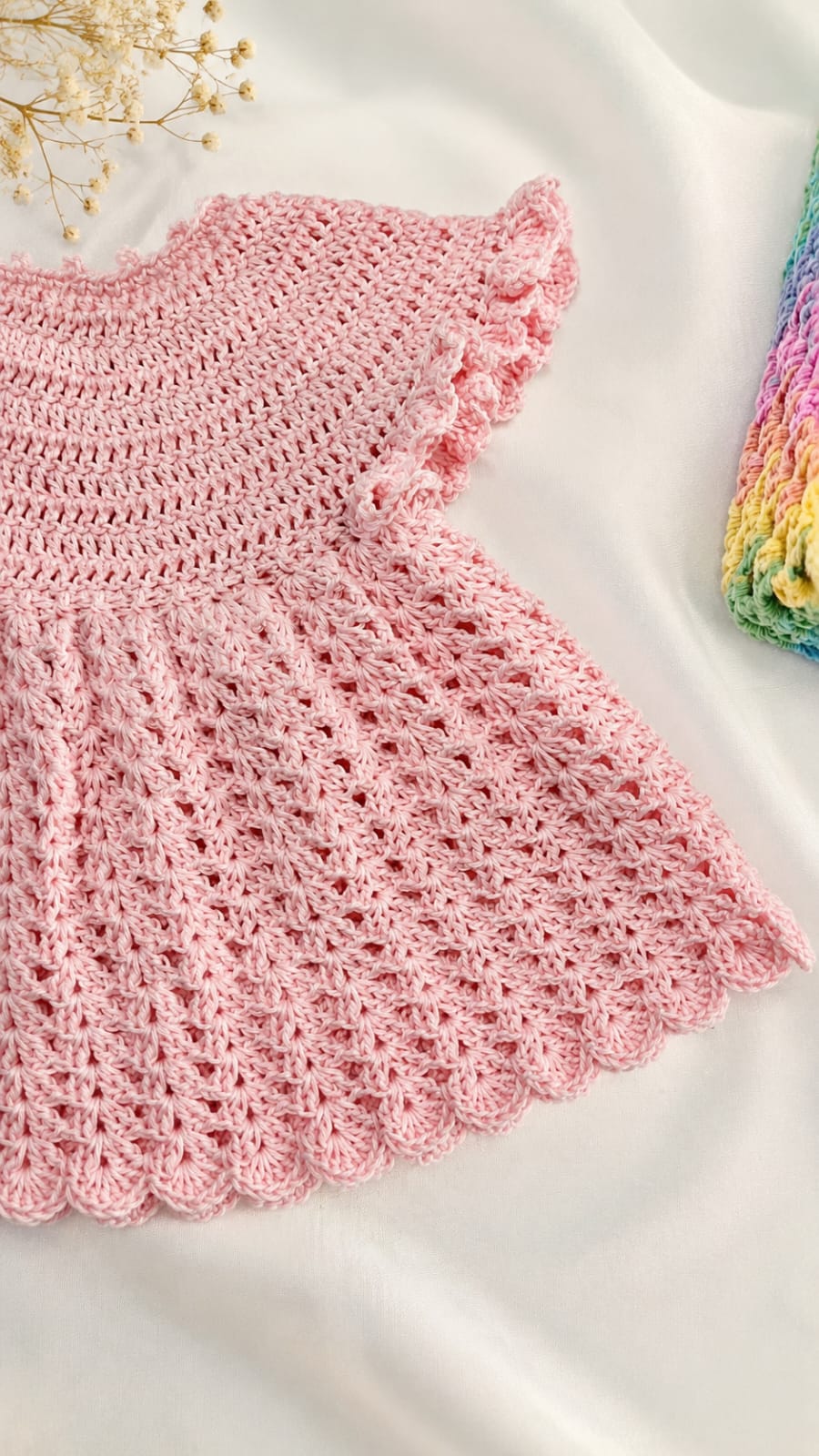 Crochet Baby Dress for 0 to 3 Months – Beautiful Handmade Pink Baby Frock 2026 - Image 3