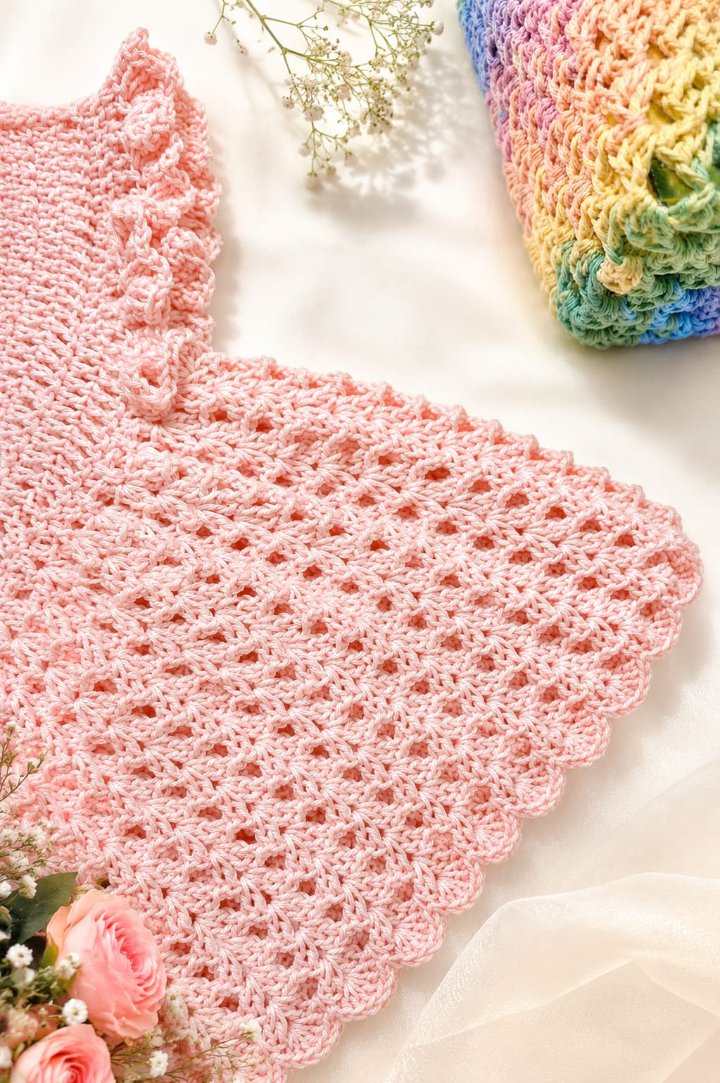 Crochet Baby Dress for 0 to 3 Months – Beautiful Handmade Pink Baby Frock 2026 - Image 4