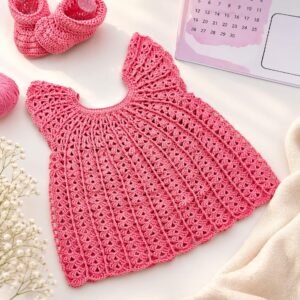 Crochet Baby Dress – Beautiful Handmade Pink Baby Frock for Girls ( 0 to 3 months)