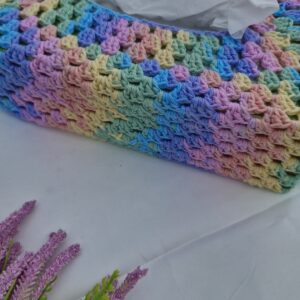 Pastel granny square crochet tissue box cover