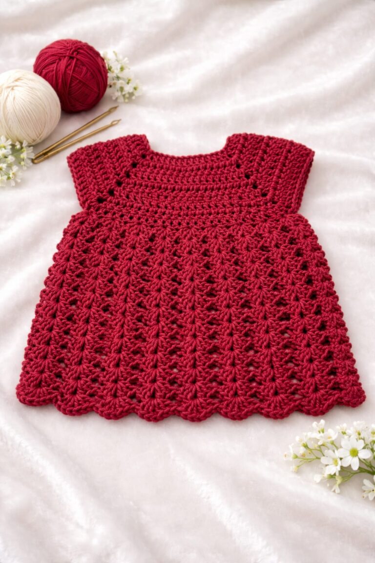 Floral shell pattern crochet baby dress for newborns