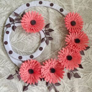 Pink handmade paper flower wall hanging
