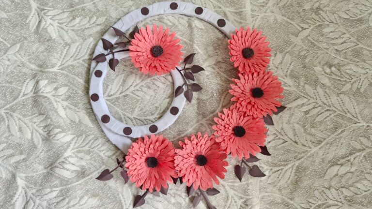 Pink handmade paper flower wall hanging