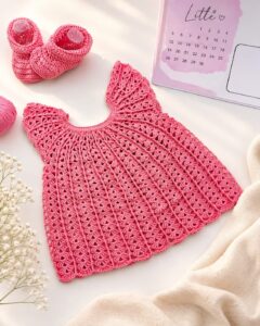 Pink crochet party frock for baby girls 0 to 3 months