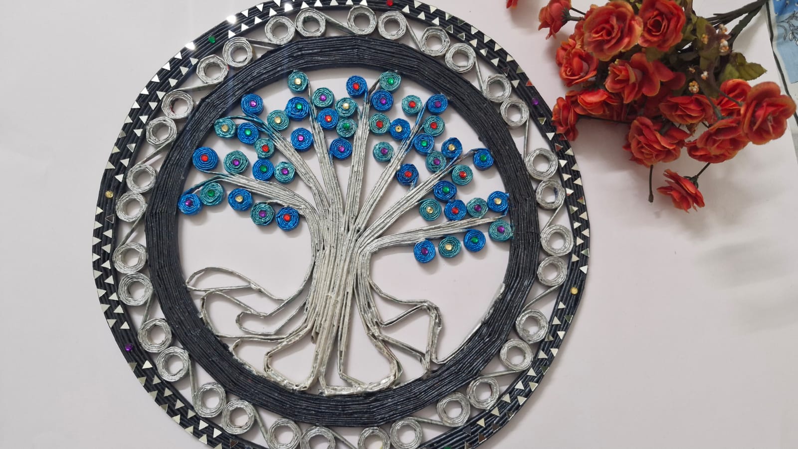 Tree of Life wall hanging made from upcycled newspaper