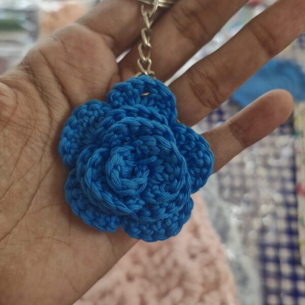 2026/09/1000622022-scaled.jpg Blue handmade crochet rose keychain with metal ring