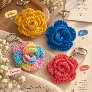 Handmade Crochet Rose Flower Keychain 🌹