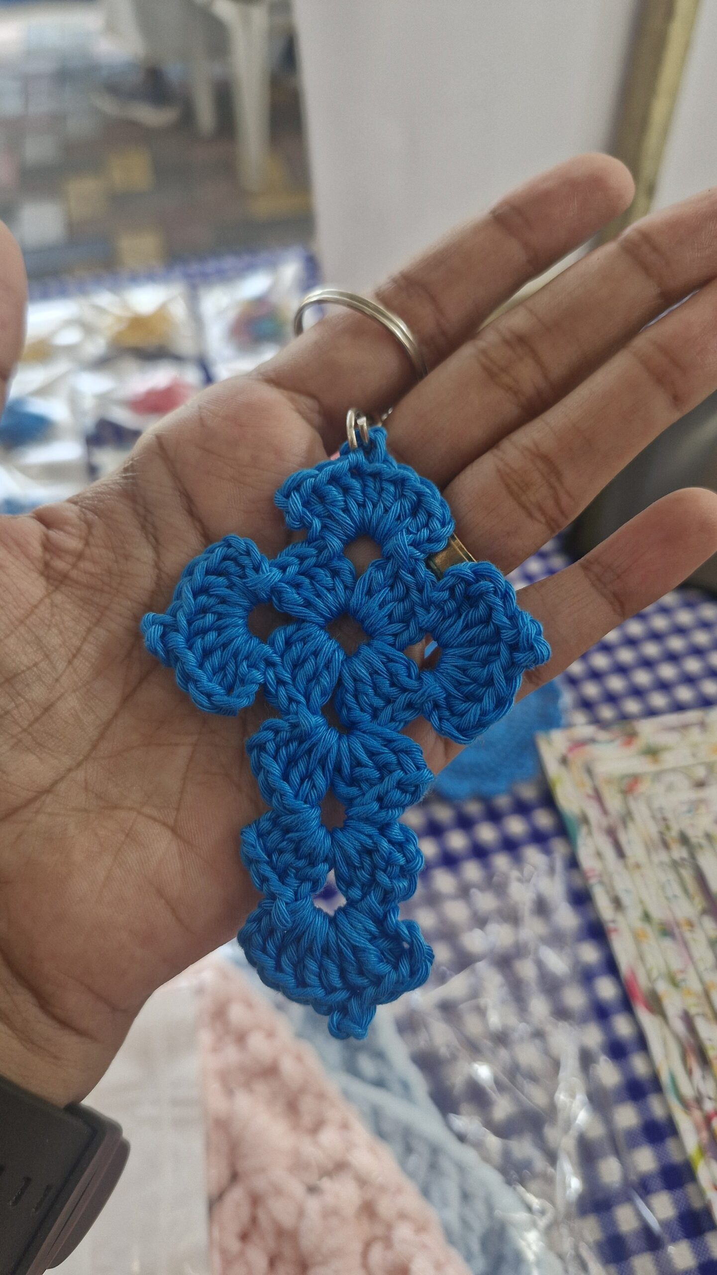 Handmade Crochet Cross Keychain - Image 3