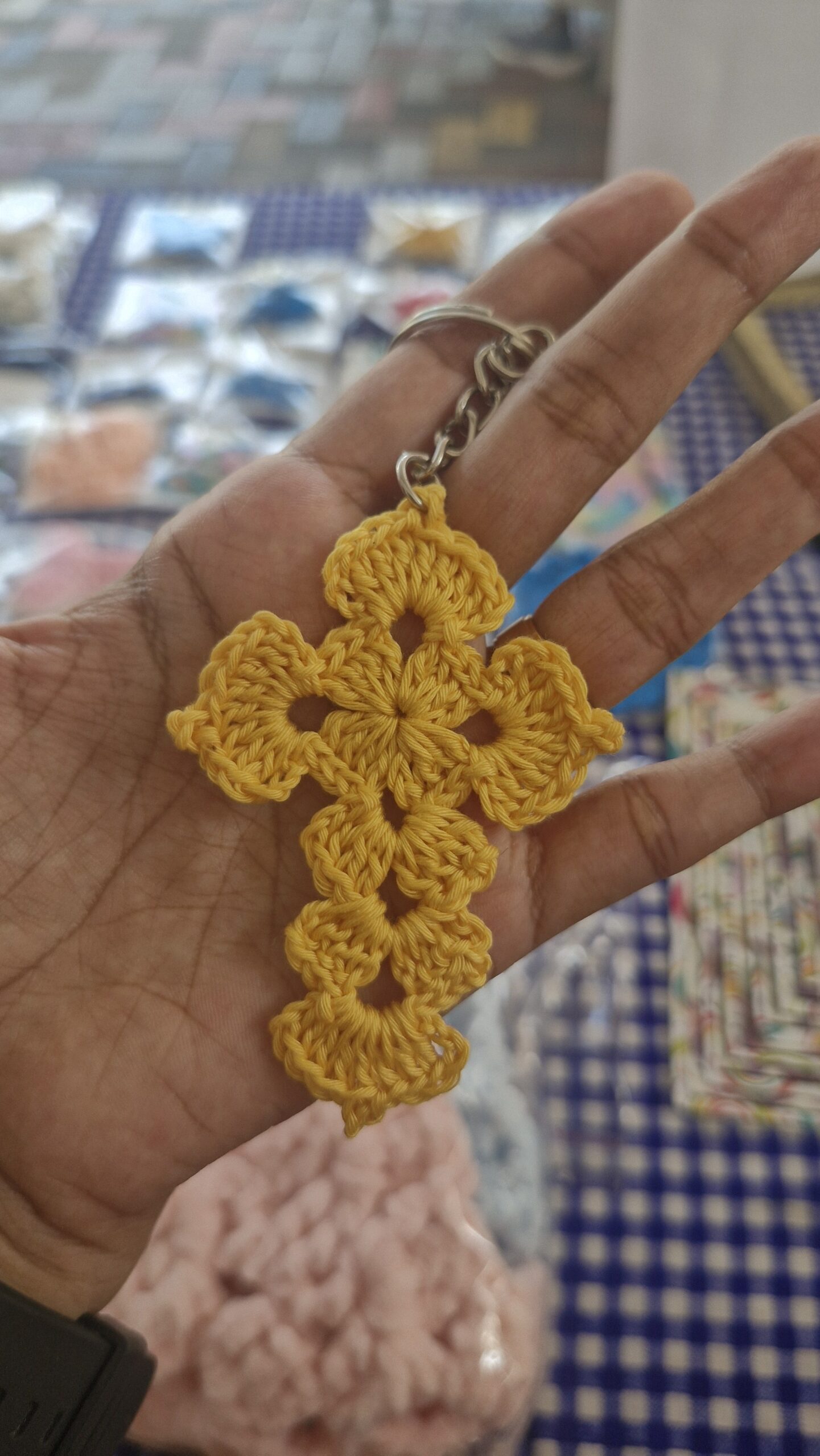 Handmade Crochet Cross Keychain - Image 2