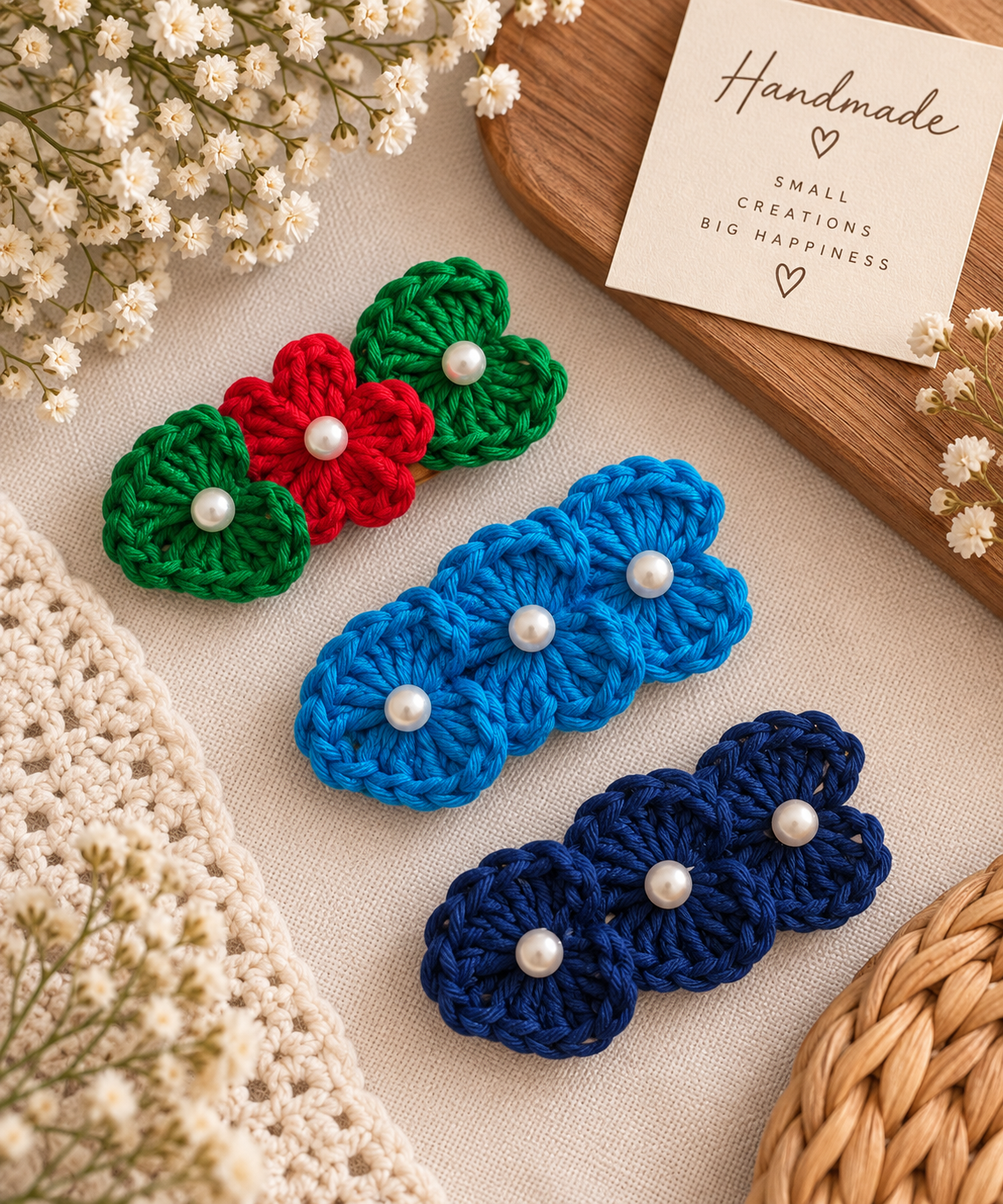 Handmade Crochet Flower Hair Clips
