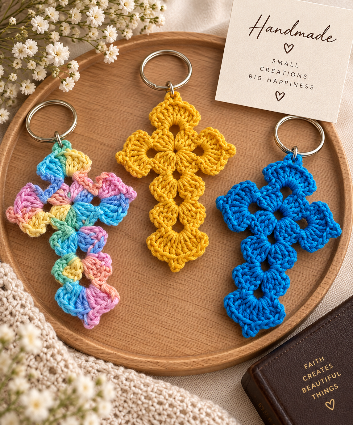 Handmade Crochet Cross Keychain